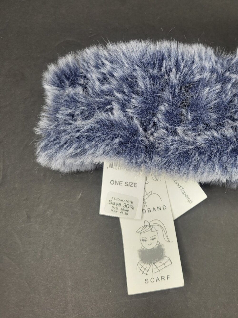 Surell Women's Rabbit Faux Fur Knit Scarf Headband Navy Frost NWT $65